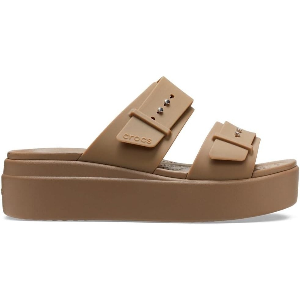 image:imageCrocs Womens Brooklyn Buckle Low WedgesKhaki