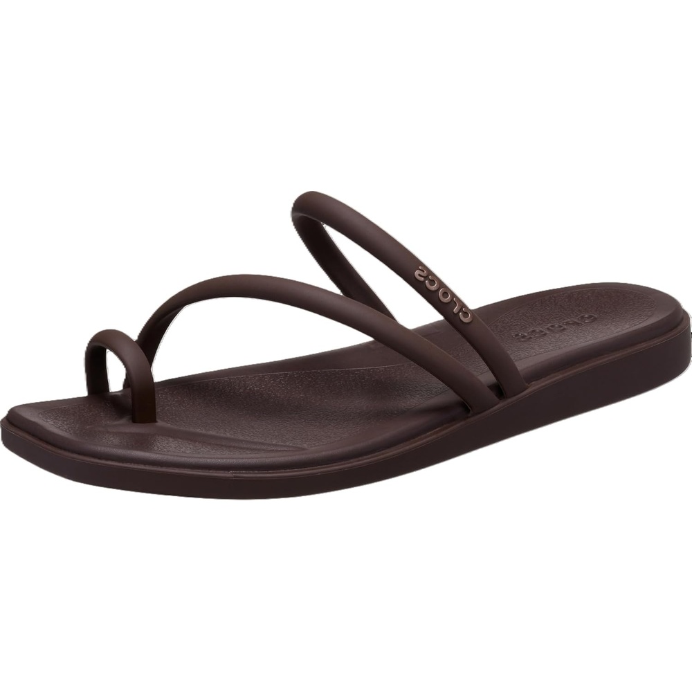 image:imageCrocs Womens Miami Toe Loop Sandals  Square Toe Flat  Flexible Straps  Croslite Foam FootbedCoffee