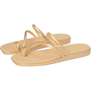 Crocs Women’s Miami Toe Loop Sandals | Square Toe Flat | Flexible Straps | Croslite Foam Footbed(Metallic Gold)