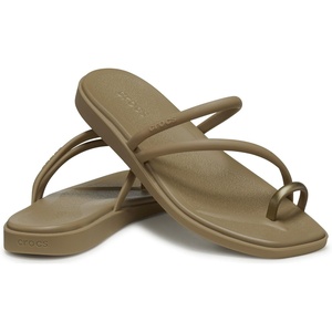Crocs Women’s Miami Toe Loop Sandals | Square Toe Flat | Flexible Straps | Croslite Foam Footbed(Sepia Metallic)