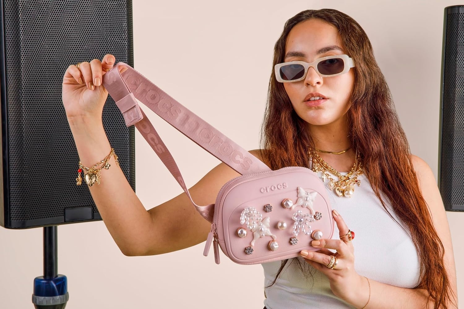 image:imageCrocs Classic Belt Waist Bag Customizable Fanny Pack Personalize with Jibbitz Charms Black One SizePowder Pink