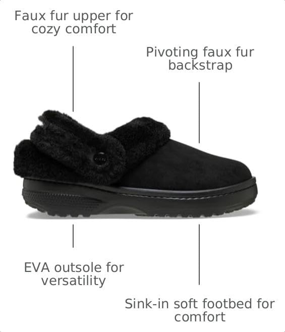 image:imageCrocs UnisexAdult Classic Unfurgettable Lined Clogs Fuzzy SlippersBlack Vegan Suede