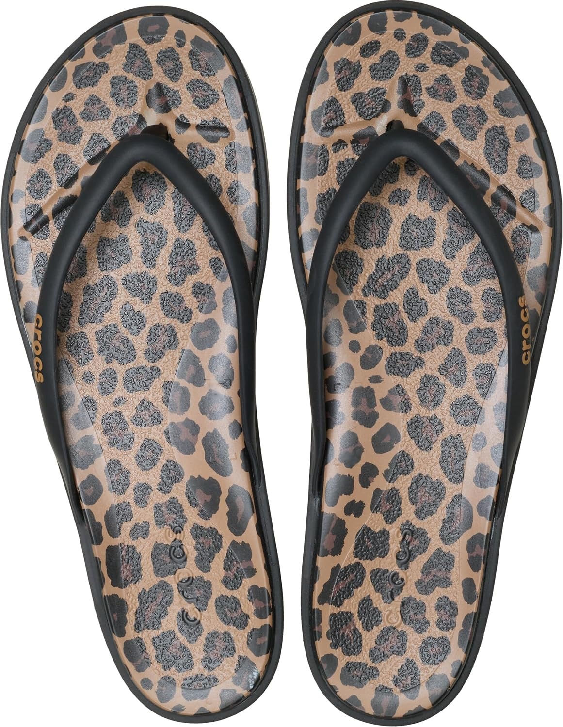 image:imageCrocs Womens Miami Round Toe Flip Flops Flexible Straps 360 Degree Comfort Croslite Foam FootbedBlackSepiaLeopard