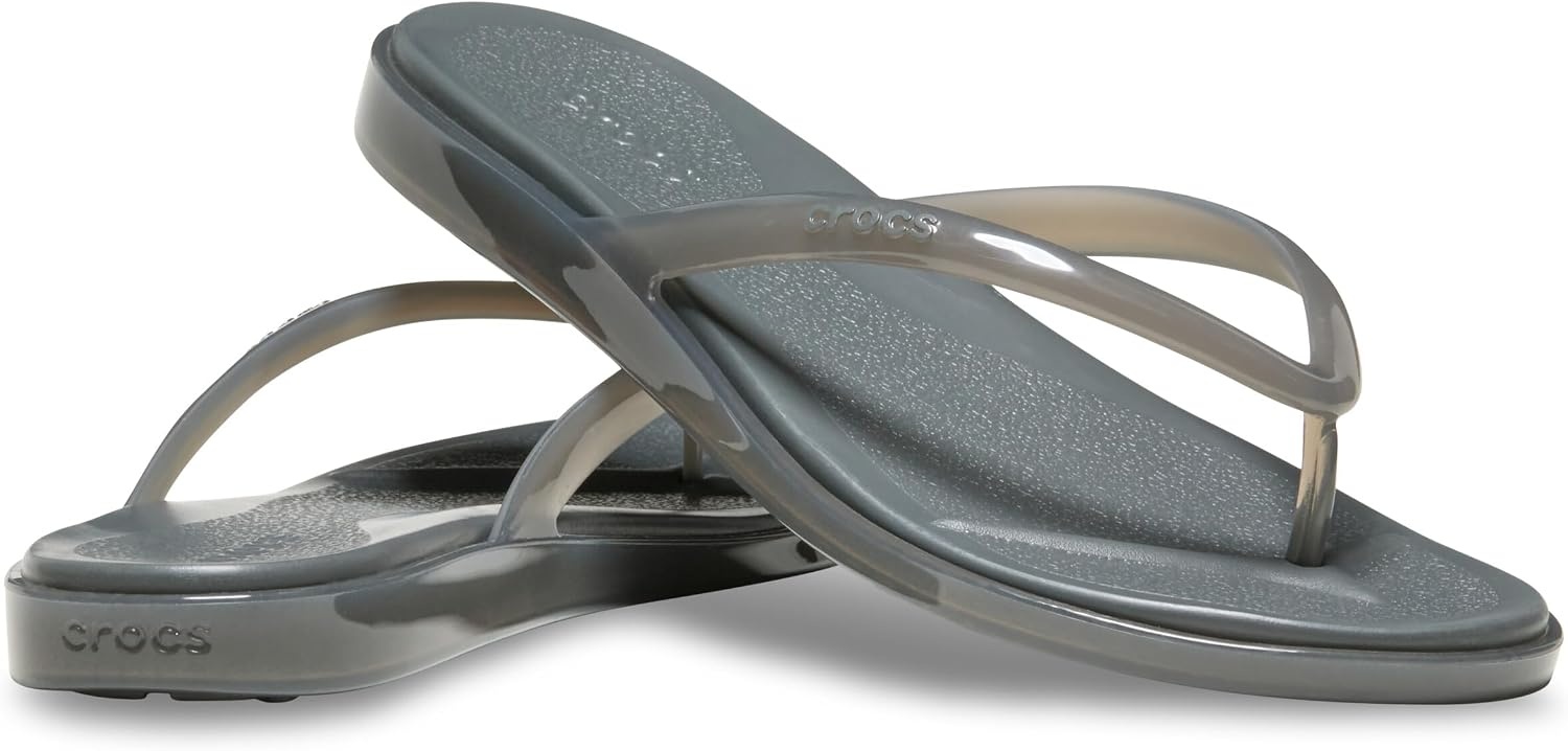 image:imageCrocs Womens Miami Round Toe Flip Flops Flexible Straps 360 Degree Comfort Croslite Foam FootbedCarbon Jelly