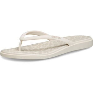 Crocs Women’s Miami Round Toe Flip Flops | Flexible Straps | 360 Degree Comfort | Croslite Foam Footbed(Almond Tint/Leopard)