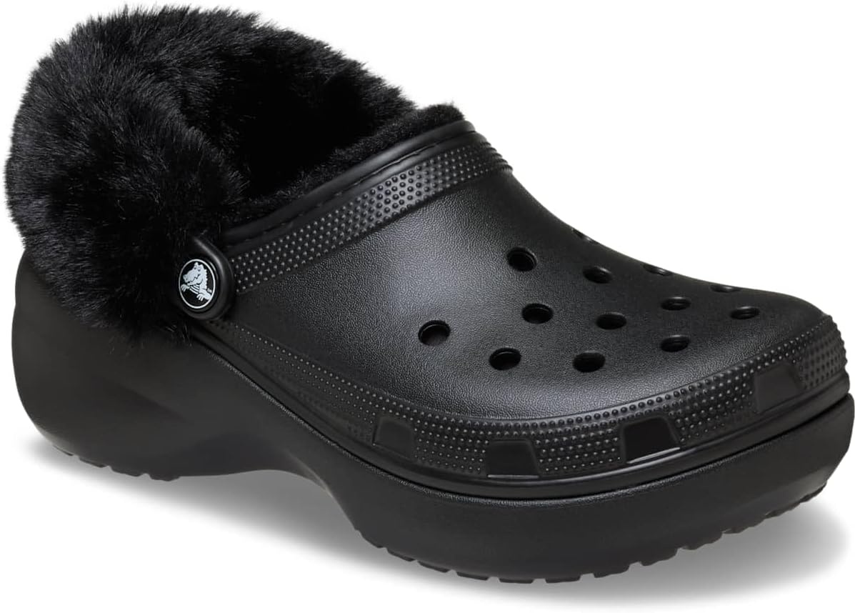 image:imageCrocs Womens Classic Platform Fuzz Lined Clogs Fuzzy SlippersBlack