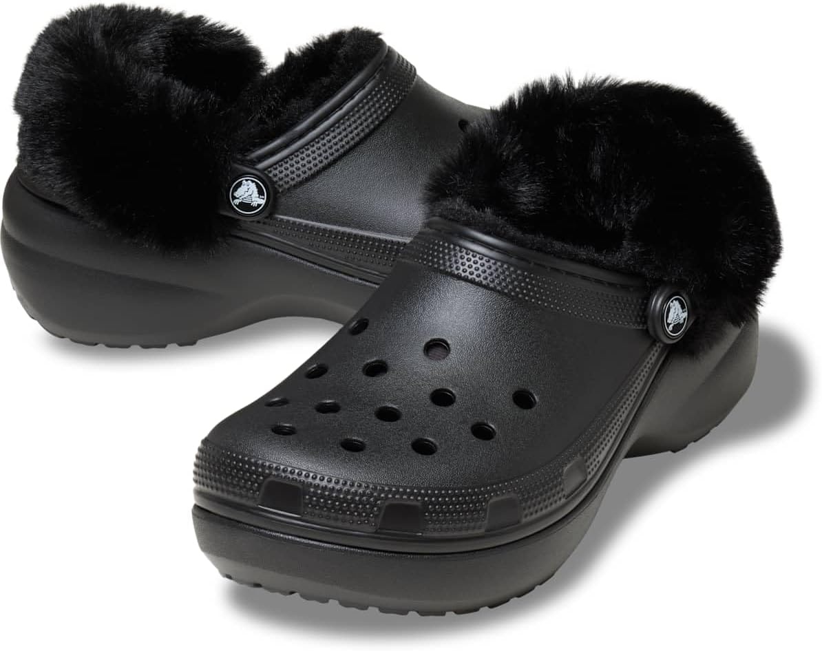 image:imageCrocs Womens Classic Platform Fuzz Lined Clogs Fuzzy SlippersBlack