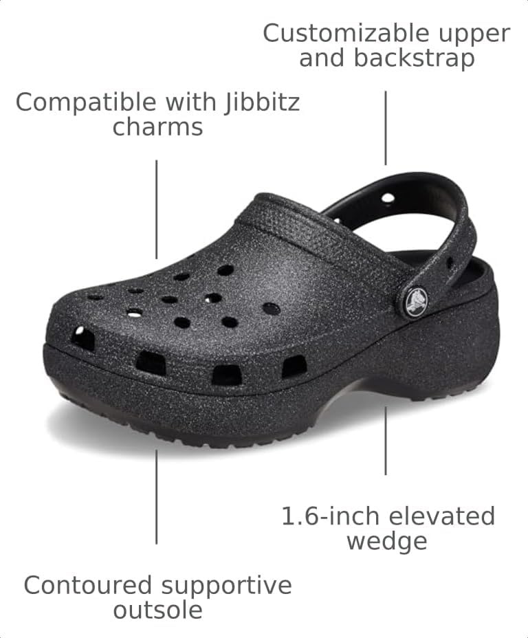 image:imageCrocs Womens Classic Platform Glitter ClogBlack Glitter