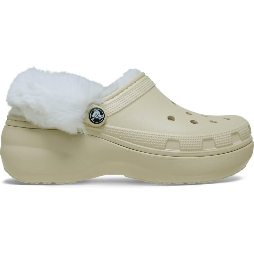 image:imageCrocs Womens Classic Platform Fuzz Lined Clogs Fuzzy SlippersBone