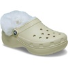 Crocs Women’s Classic Platform Fuzz Lined Clogs, Fuzzy Slippers(Bone)
