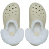 Crocs Women’s Classic Platform Fuzz Lined Clogs, Fuzzy Slippers(Bone)