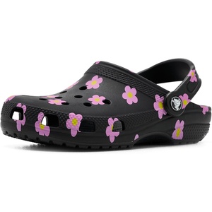 Crocs Unisex-Child Classic Graphic Clog | Casual Shoes(Black/Flowers)