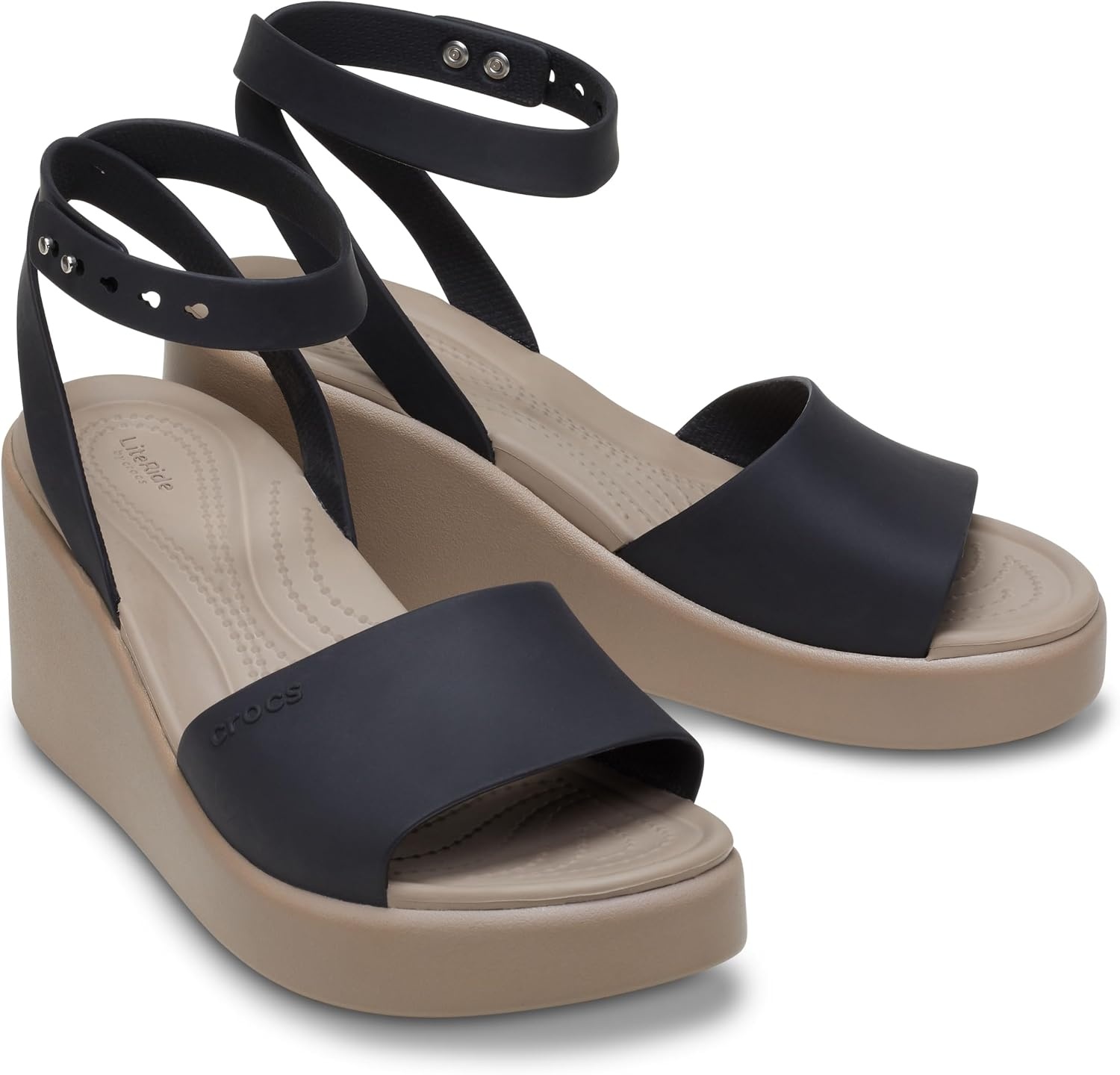 image:imageCrocs Women Brooklyn Ankle Strap Wedge Platform Sandals BlackMushroom 7 Women
