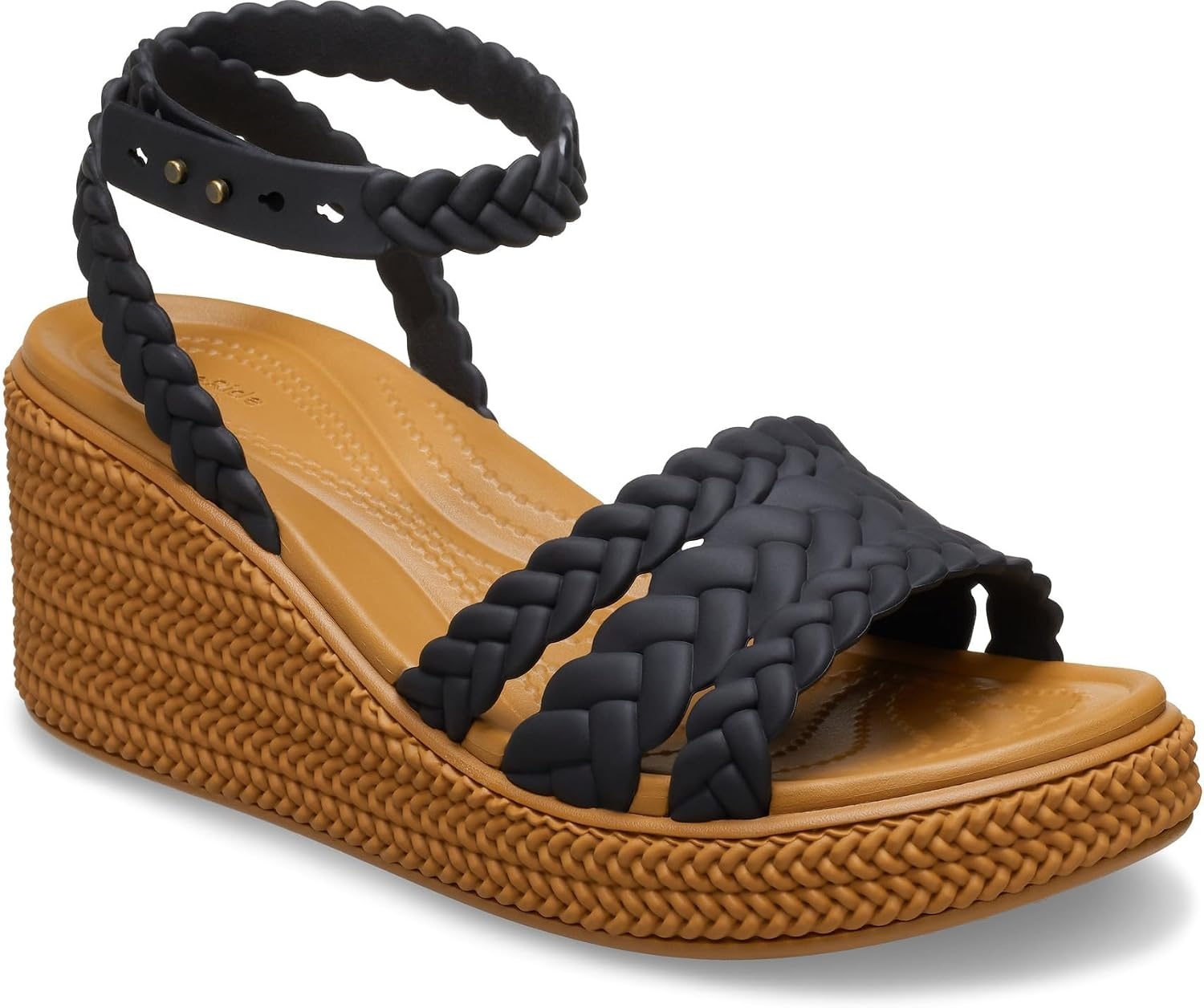 image:imageCrocs Womens Brooklyn Ankle Strap Wedge Platform Sandals Black 8 Medium