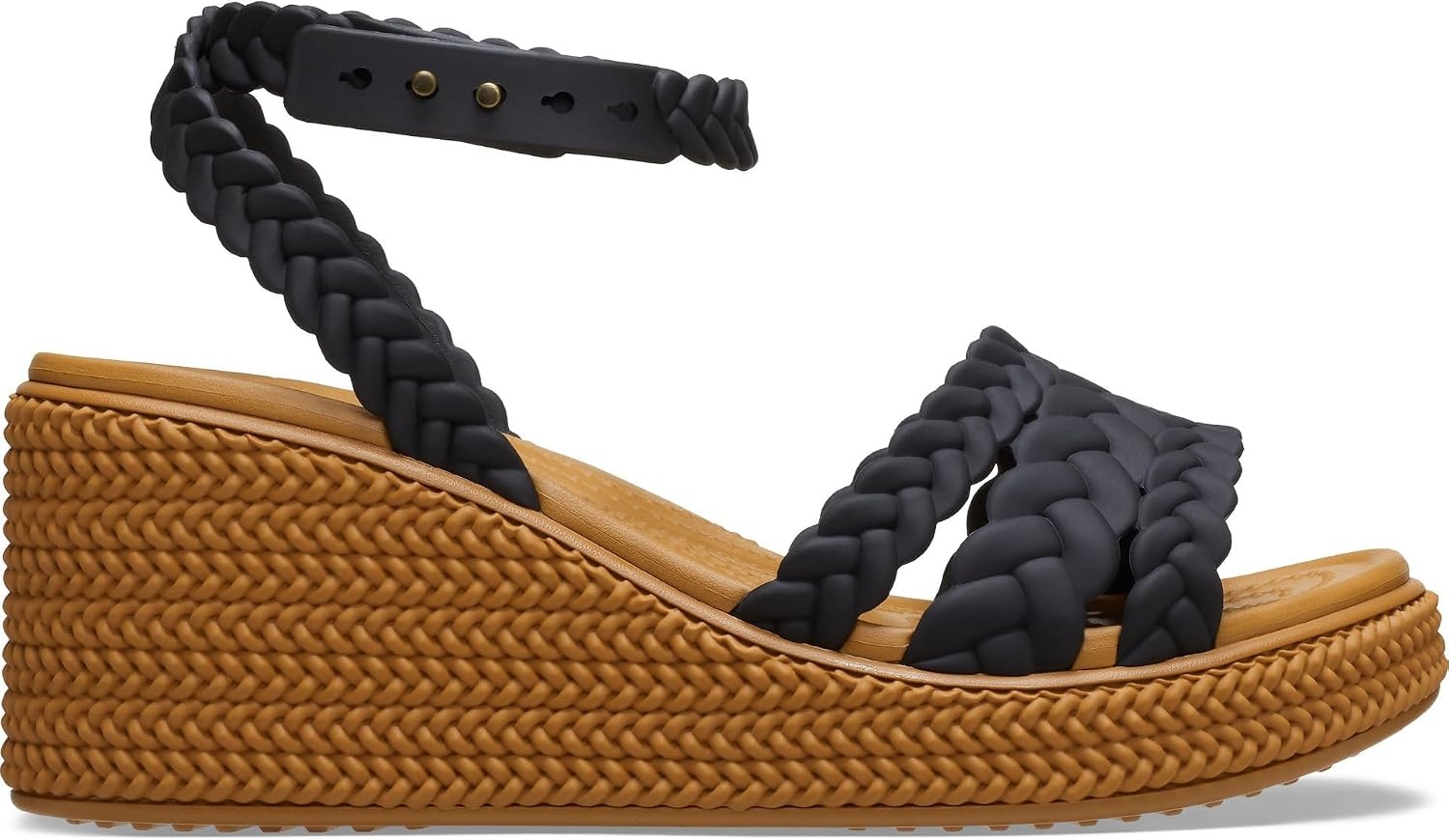 image:imageCrocs Womens Brooklyn Ankle Strap Wedge Platform Sandals Black 8 Medium