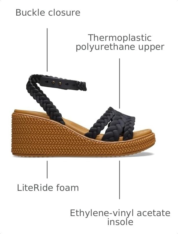 image:imageCrocs Womens Brooklyn Ankle Strap Wedge Platform Sandals Black 8 Medium
