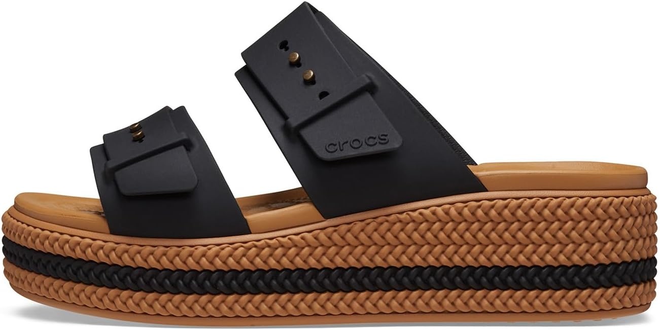 image:imageCrocs Womens Brooklyn Buckle Low Wedges Black 8 Medium