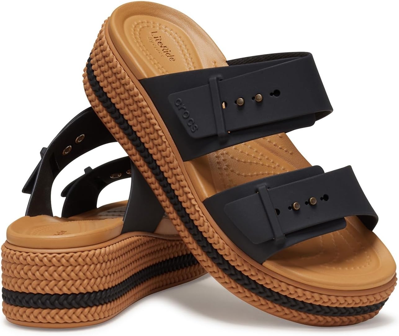 image:imageCrocs Womens Brooklyn Buckle Low Wedges Black 8 Medium