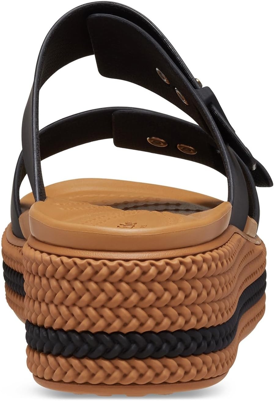 image:imageCrocs Womens Brooklyn Buckle Low Wedges Black 8 Medium