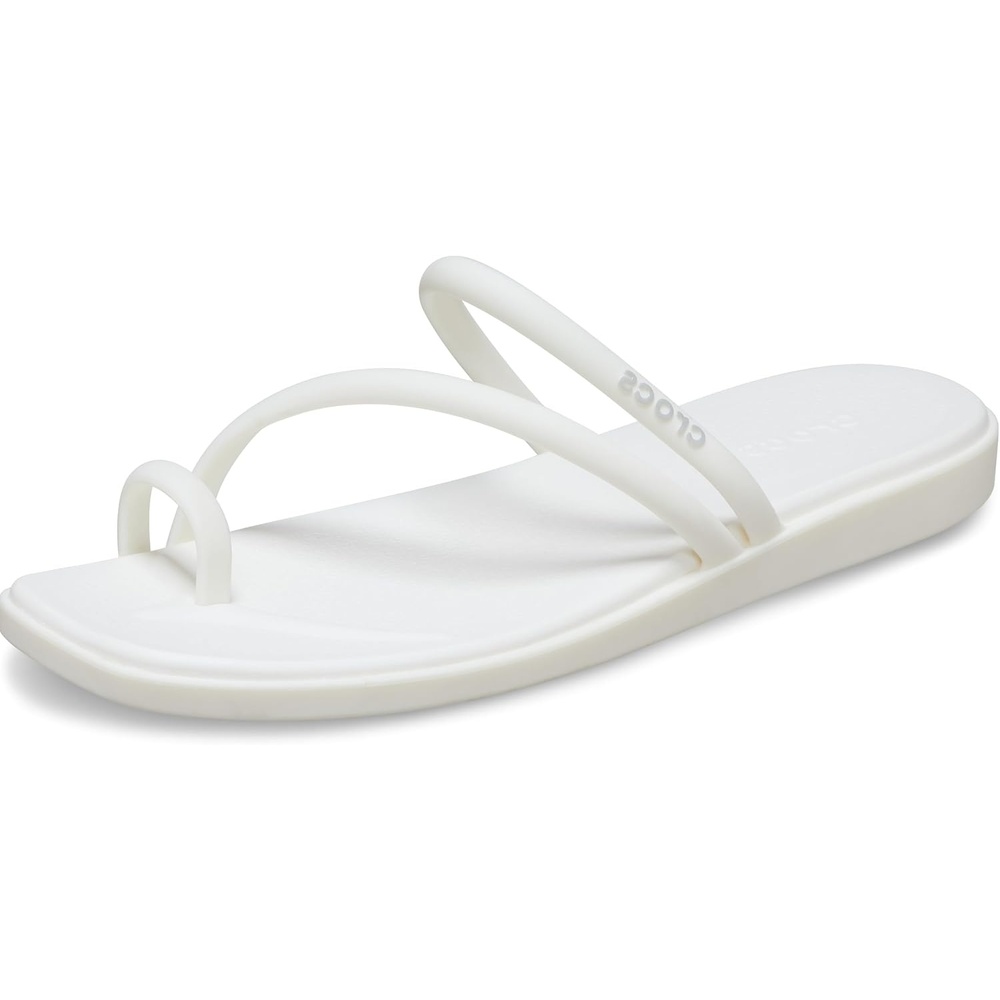 image:imageCrocs Womens Miami Toe Loop Sandals Square Toe Flat Flexible Straps Croslite Foam FootbedChalk