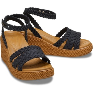 Crocs Womens Brooklyn Ankle Strap Wedge Platform Sandals Black 8 Medium