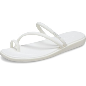 Crocs Women’s Miami Toe Loop Sandals | Square Toe Flat | Flexible Straps | Croslite Foam Footbed(Chalk)